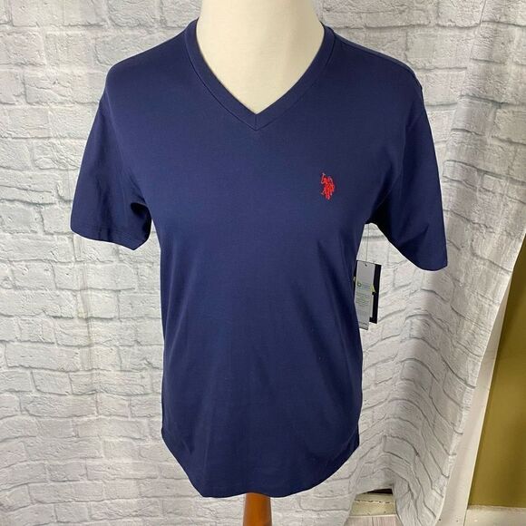 US Polo Assn men M v-neck short sleeve 100% cotton  t-shirt navy blue - Picture 1 of 9